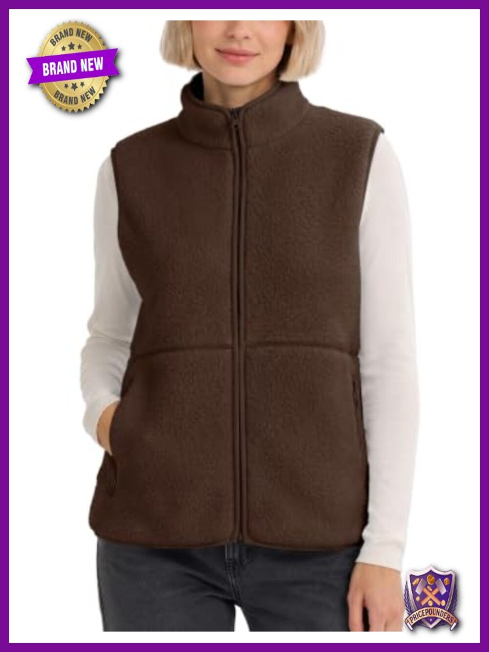 Womens Fuzzy Sherpa Fleece Zip Up Sleeveless Vest Warm Layer